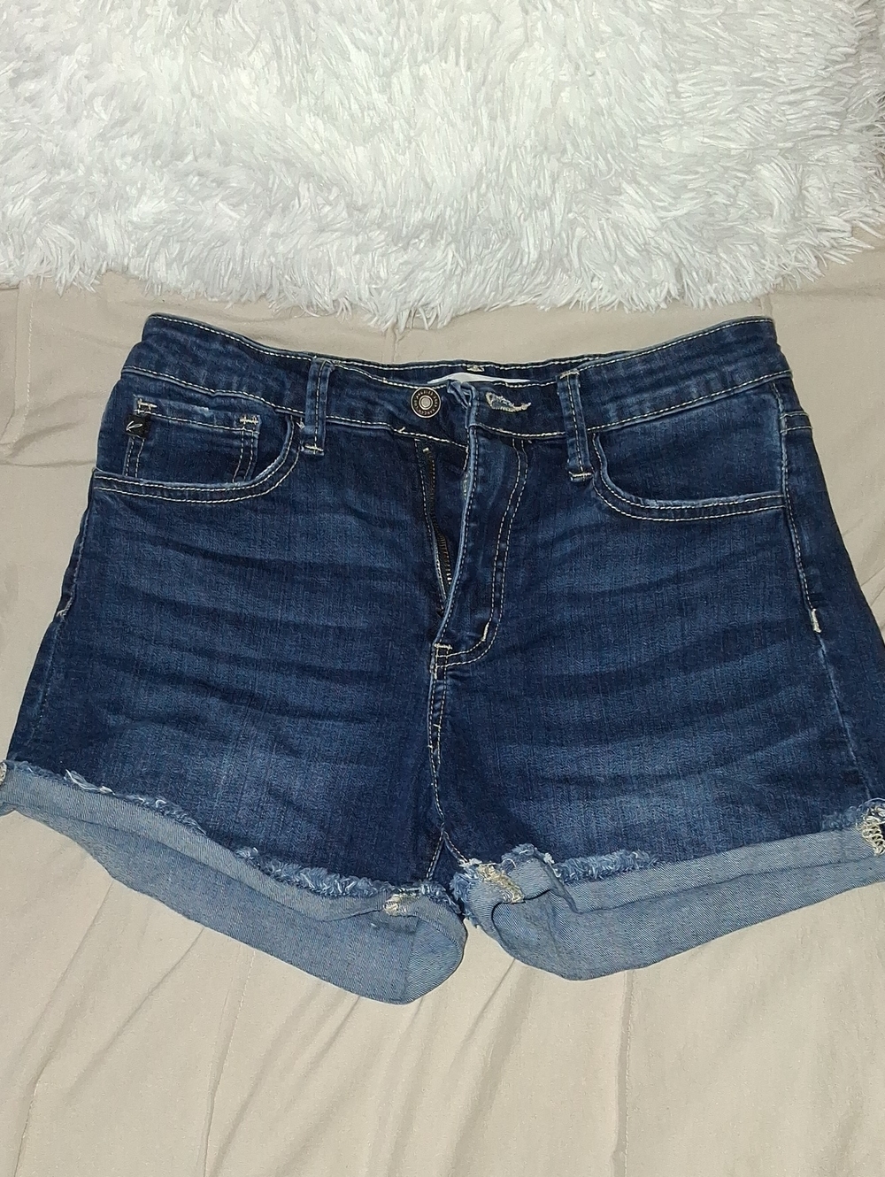 KanCan Dark Blue Rolled Hem Jean Shorts